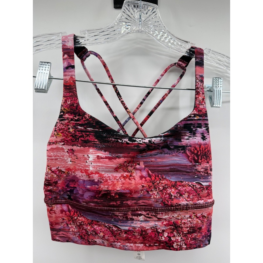 Lululemon Free To Be Bra Wild Pink Purple Abstract Floral Strappy Sports Bra 4